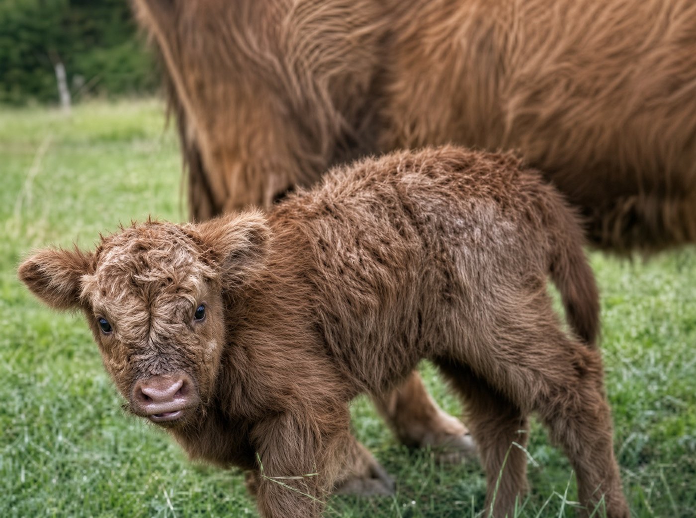 A newborn Scottish Highland calf at Cedar Pond Farms